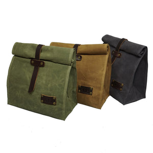Forest green, khaki, Gray  Waxed Canvas Leather Lunch Bag