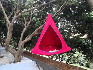  Pink Floating Teepee Chair hammock hanging outside under a Canopy tree