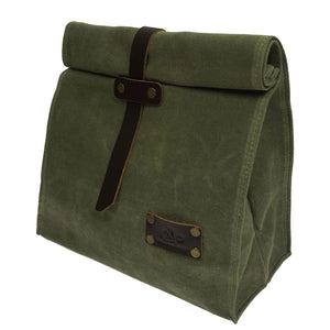 Waxed Canvas Leather Lunch Bag forest color front view