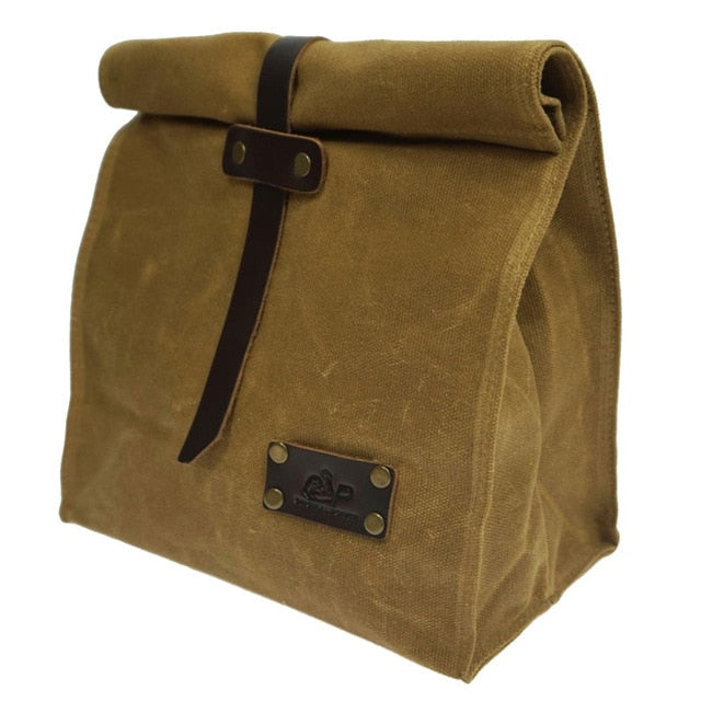 Waxed Canvas Leather Lunch Bag khaki color