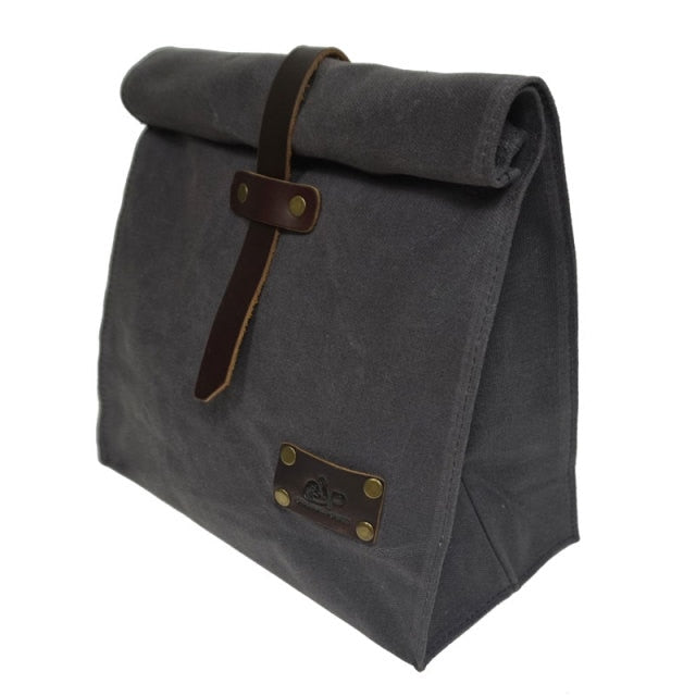 Waxed Canvas Leather Lunch Bag gray 