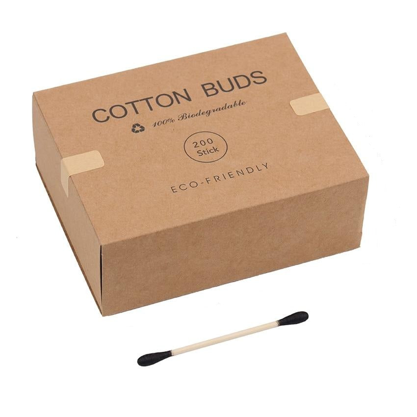 Bamboo 100% Biodegradable cotton buds one swab 7.4 Cm rectangle packaging 11.6cm x 4.5cm x9.2cm 