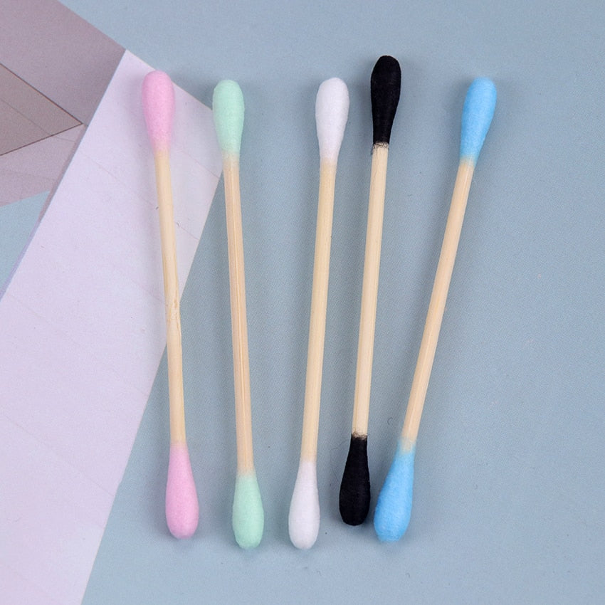 Double sided Bamboo Q-tips blue, green, white pink, and black 