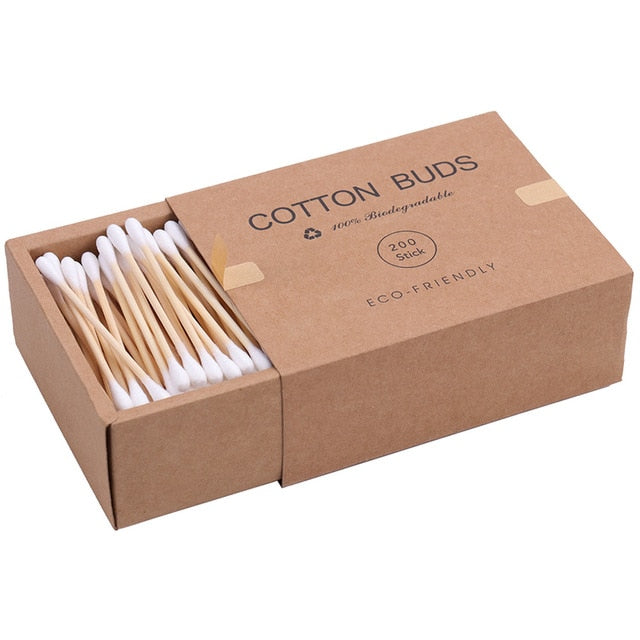 Double sided Bamboo cotton bud Q-tip White