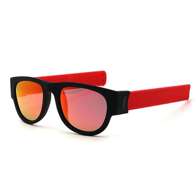 Front  side view Foldable Wristband Shades orange Polaroid  lens red side arms