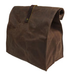Waxed Canvas Leather Lunch Bag coffee color close up back view